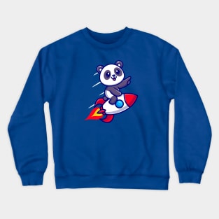 Cute Panda Riding Rocket Cartoon Crewneck Sweatshirt